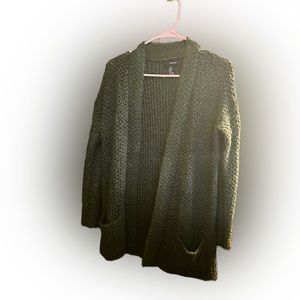 Green knit forever21 open sweater cardigan small fall winter